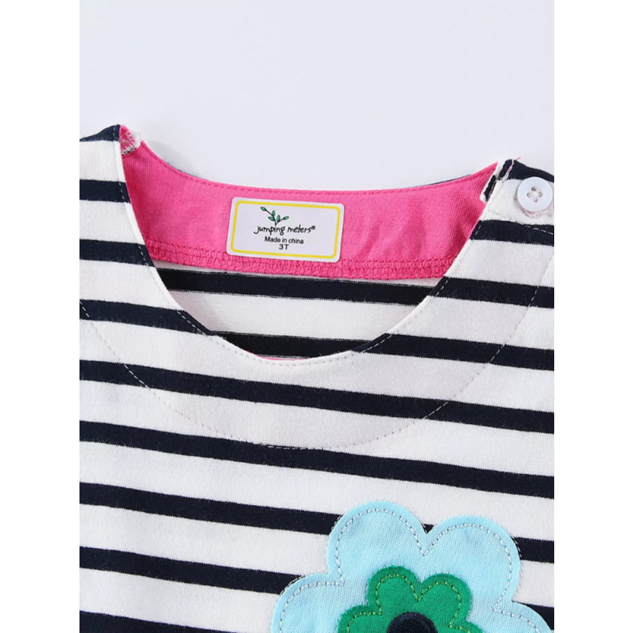 Children’s Striped Floral Applique Casual Dress Apparel and Accessories
