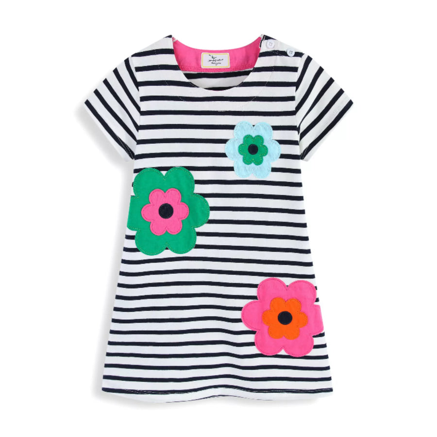 Children’s Striped Floral Applique Casual Dress Apparel and Accessories