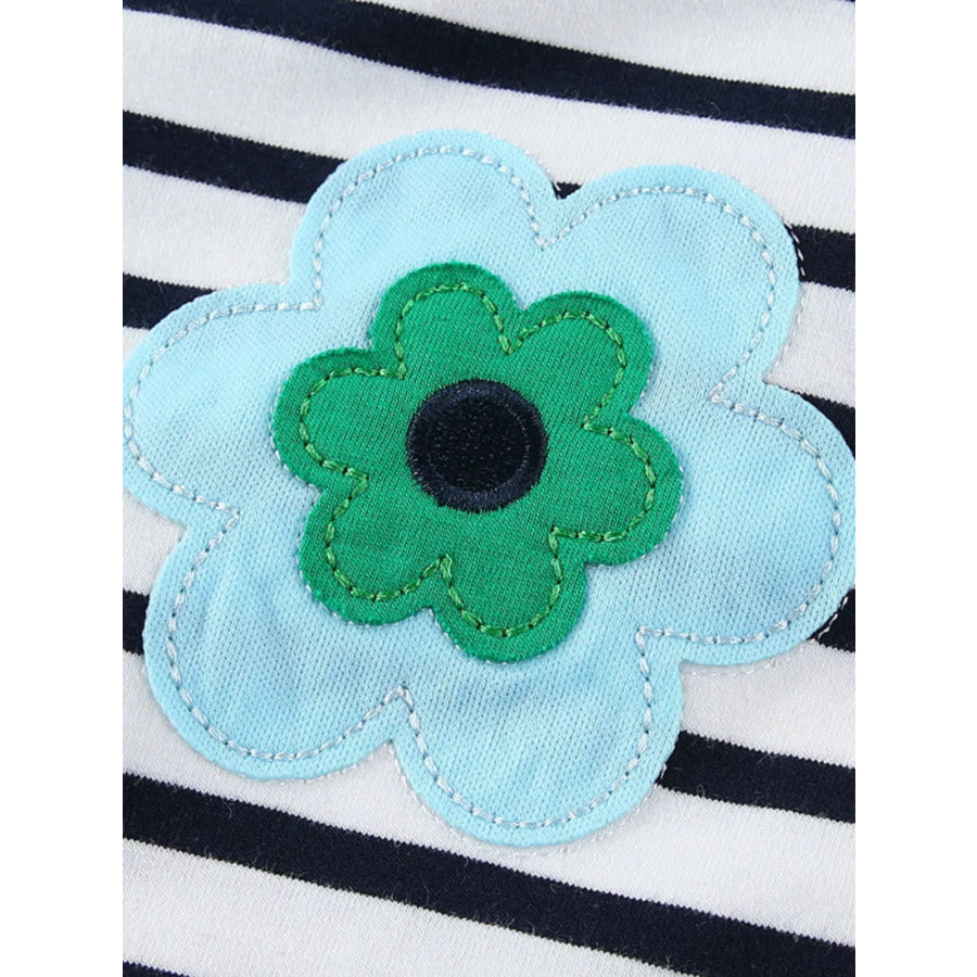 Children’s Striped Floral Applique Casual Dress Apparel and Accessories
