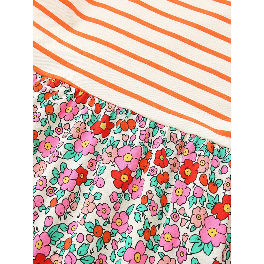 Children’s Striped Floral Print Ruffle Sleeve Dress Apparel and Accessories