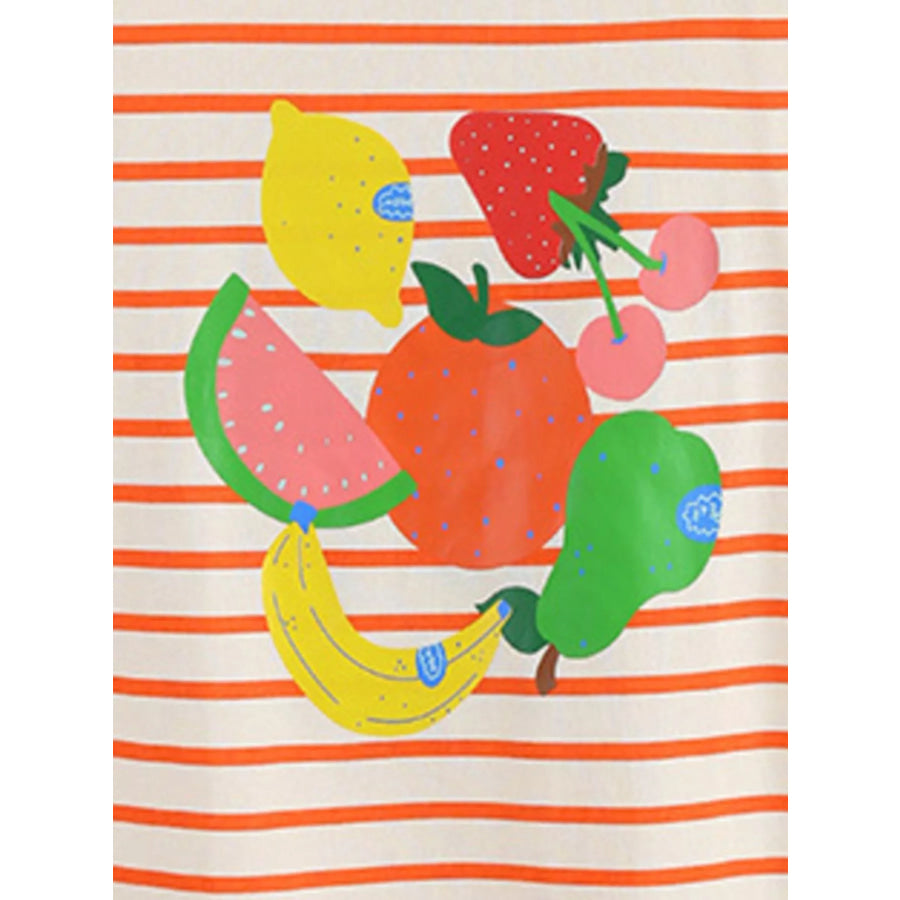Children’s Striped Fruit Print Ruffle Sleeve Tee Apparel and Accessories
