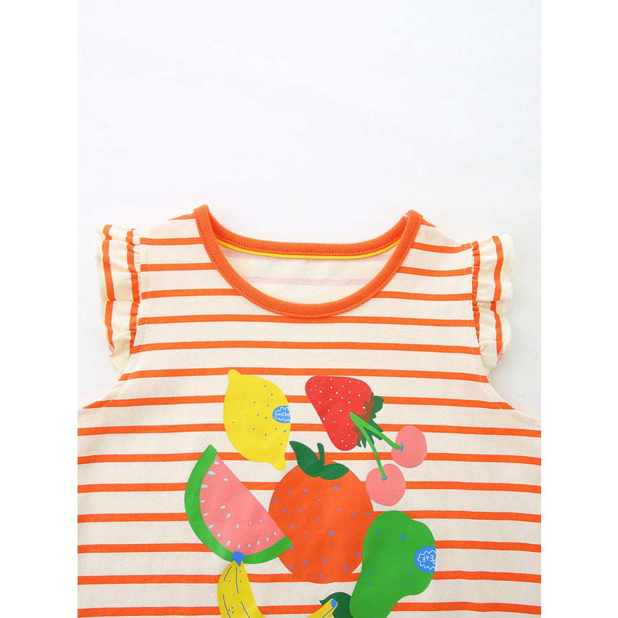 Children’s Striped Fruit Print Ruffle Sleeve Tee Apparel and Accessories