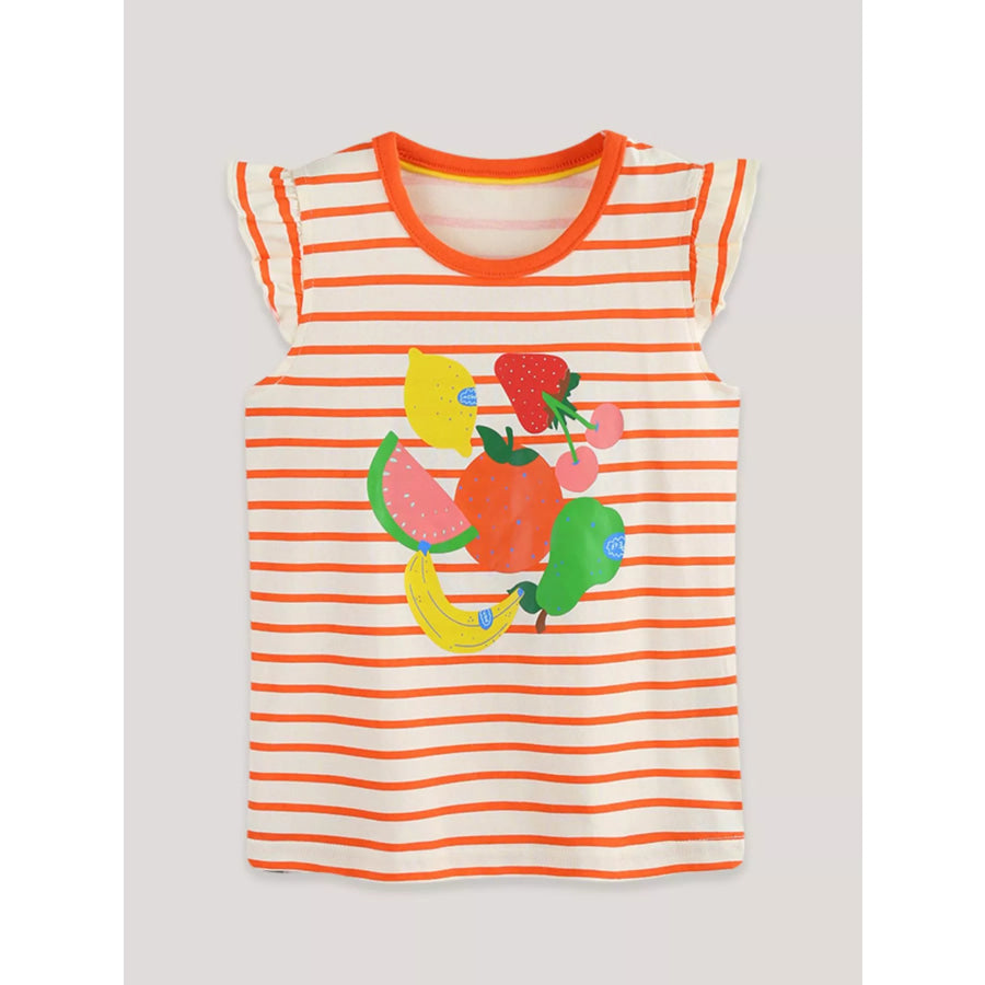 Children’s Striped Fruit Print Ruffle Sleeve Tee Apparel and Accessories