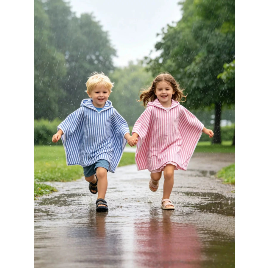 Children’s Striped Hooded Poncho Pink / 1-2Y Apparel and Accessories