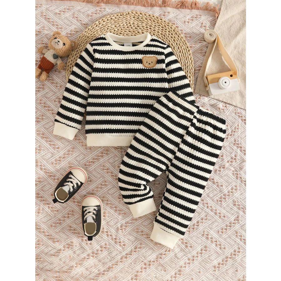 Children’s Striped Knit Top and Pants Set Black / 3-6M Apparel Accessories