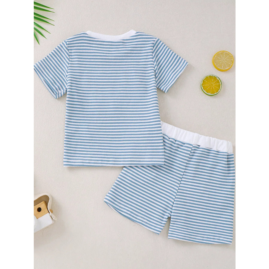 Children’s Striped Letter Short Sleeve T-Shirt & Shorts Set Apparel and Accessories