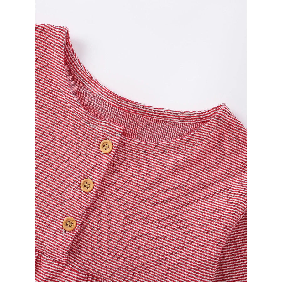 Children’s Striped Long-Sleeve Casual Dress with Puppy Applique Apparel and Accessories
