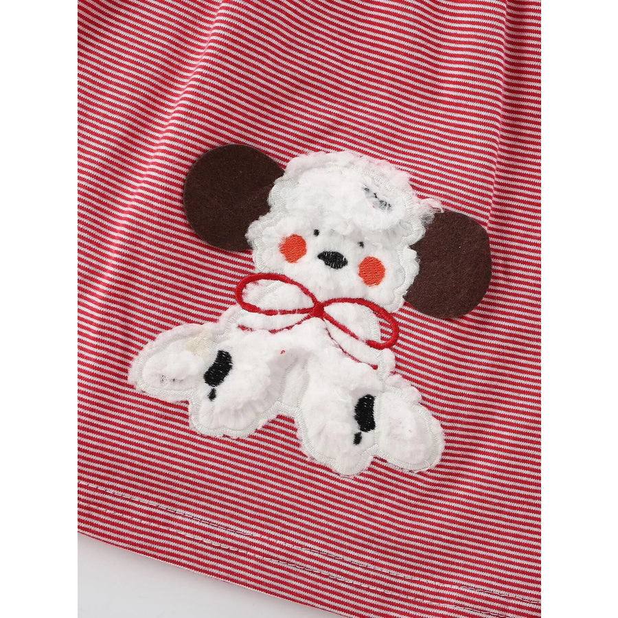Children’s Striped Long-Sleeve Casual Dress with Puppy Applique Apparel and Accessories