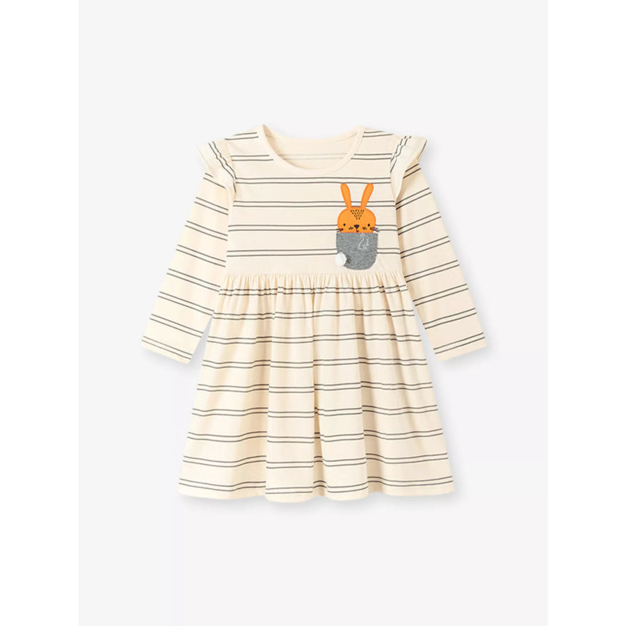 Children’s Striped Long-Sleeve Dress with Rabbit Pocket Detail Apparel and Accessories