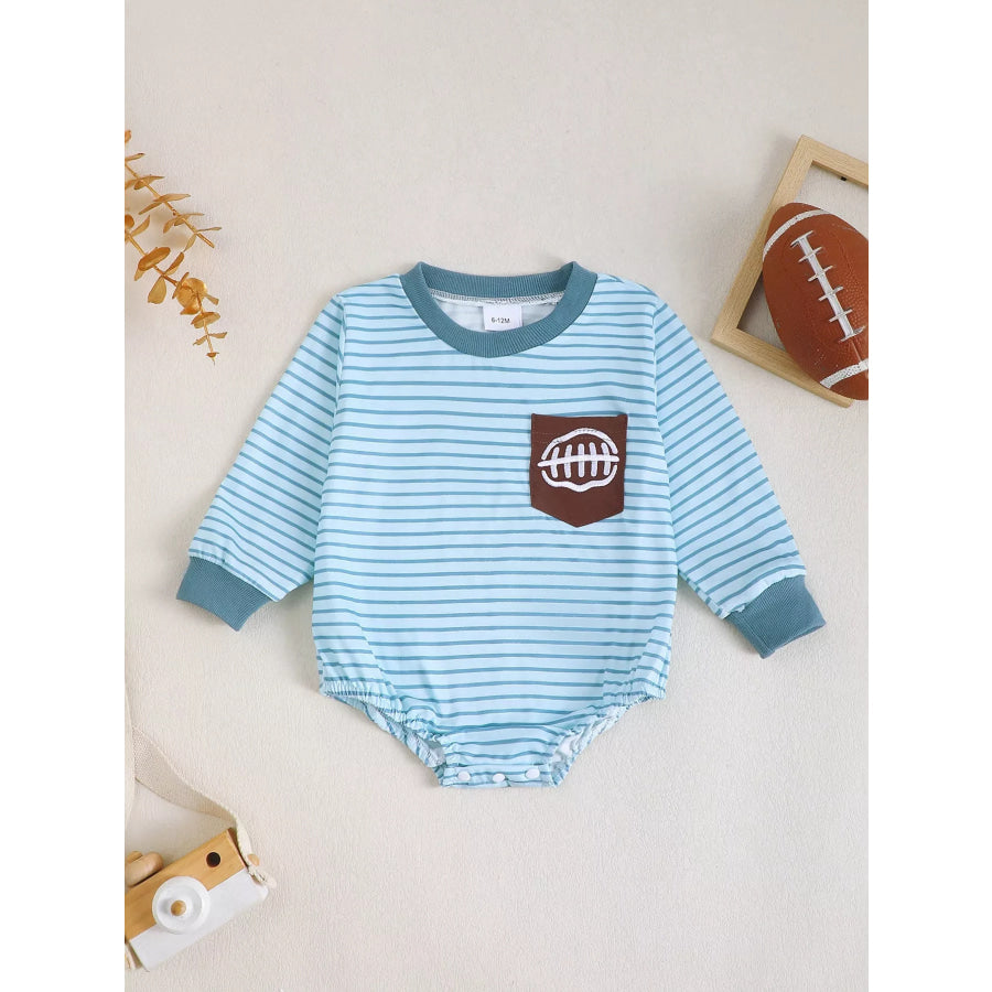 Children’s Striped Long-Sleeve One-Piece Peacock Blue / 0-3M Apparel and Accessories