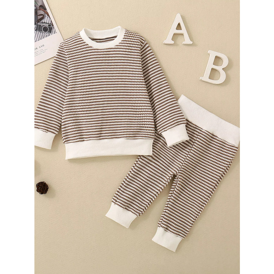 Children’s Striped Long Sleeve Top and Pants Set Light Brown / 0-3M Apparel and Accessories