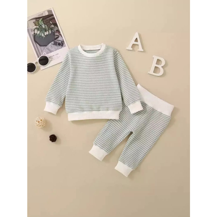 Children’s Striped Long Sleeve Top and Pants Set Light Green / 0-3M Apparel and Accessories