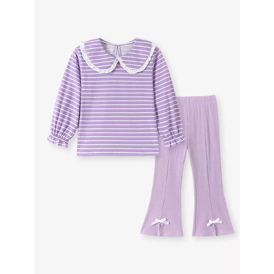Children’s Striped Peter Pan Collar Top and Flared Pants Set Apparel and Accessories
