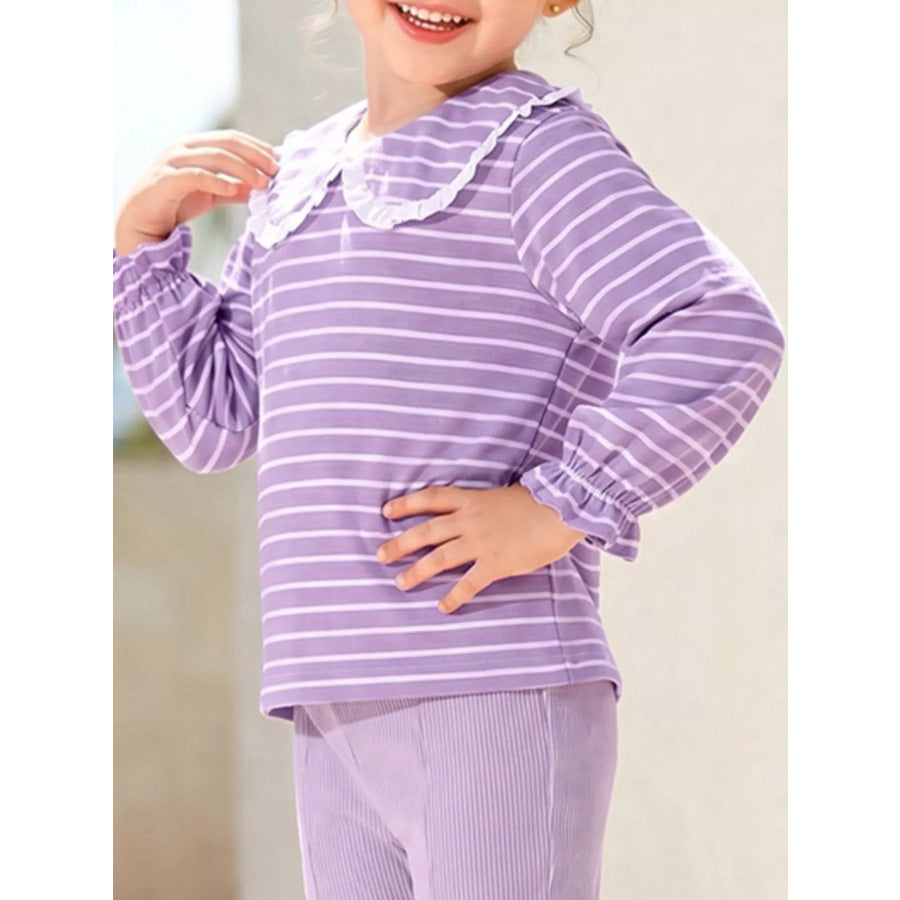 Children’s Striped Peter Pan Collar Top and Flared Pants Set Apparel and Accessories