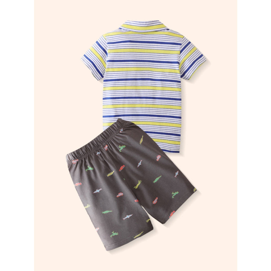 Children’s Striped Polo Shirt & Dinosaur Print Shorts Set Apparel and Accessories