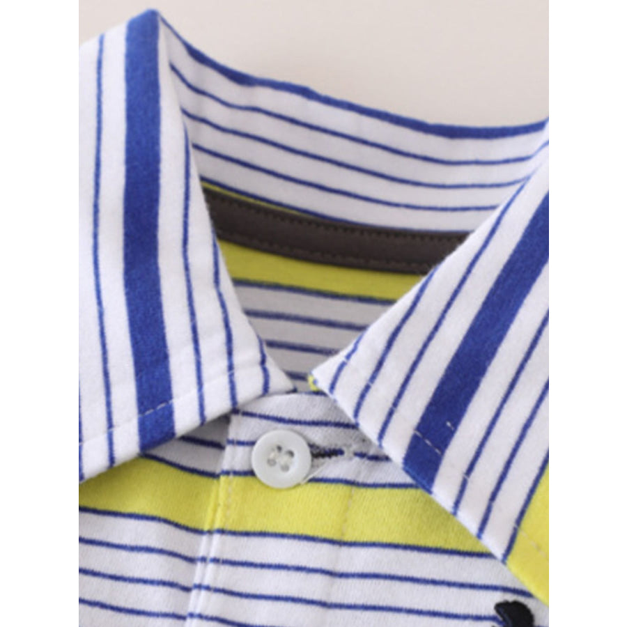 Children’s Striped Polo Shirt & Dinosaur Print Shorts Set Apparel and Accessories