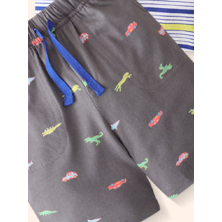 Children’s Striped Polo Shirt & Dinosaur Print Shorts Set Apparel and Accessories