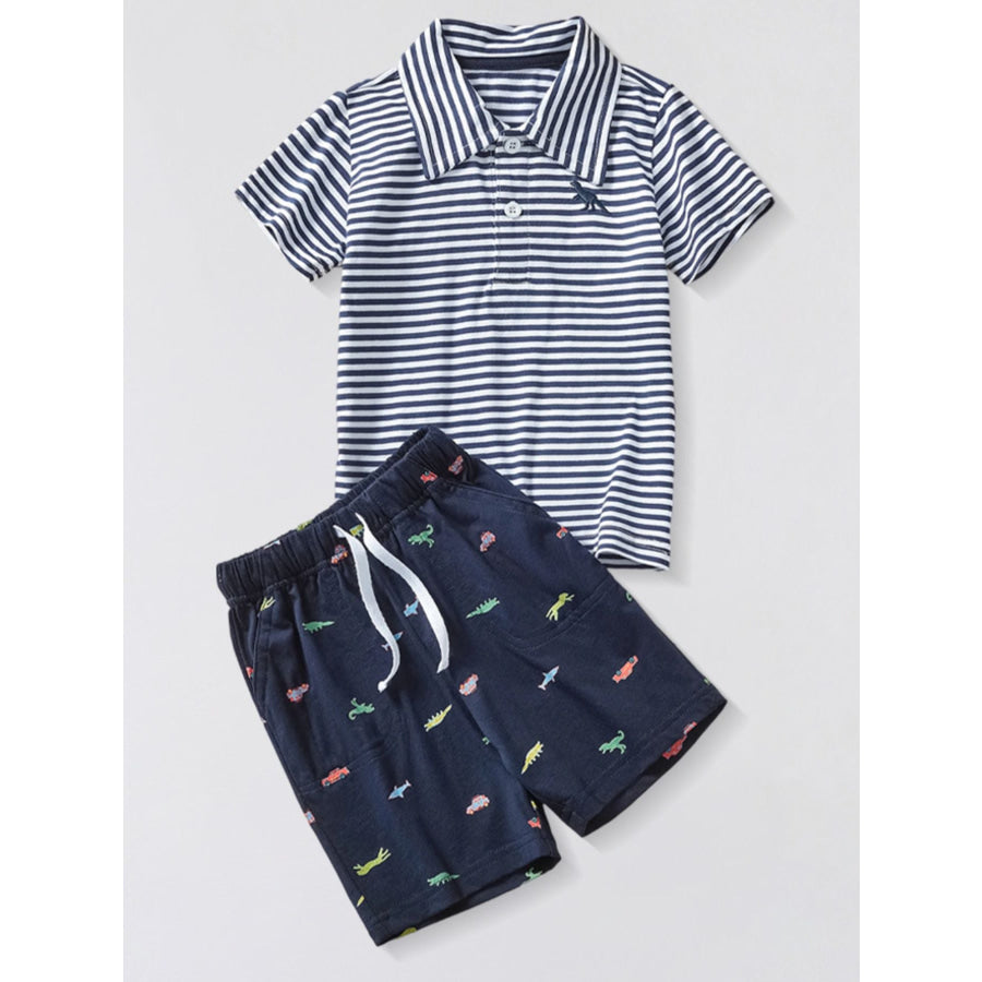 Children’s Striped Polo Shirt & Printed Shorts Set Navy / 3Y Apparel and Accessories