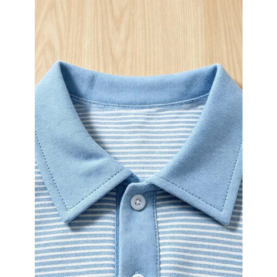 Children’s Striped Polo Shirt & Shorts Set with Apple Embroidery Apparel and Accessories