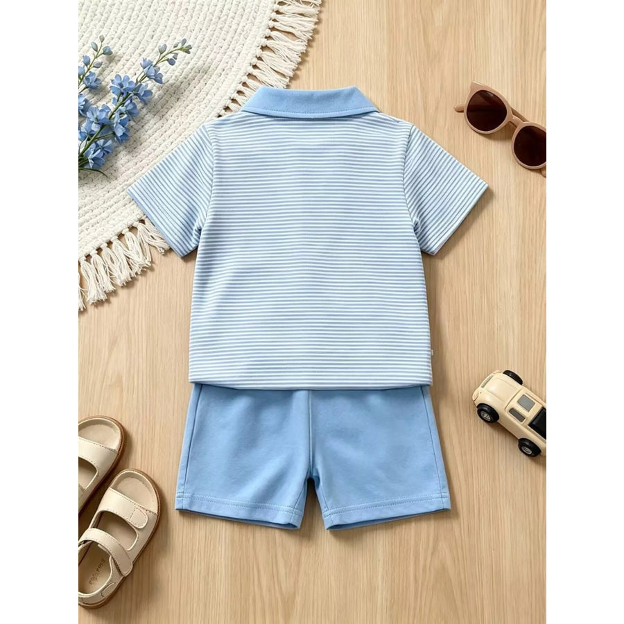 Children’s Striped Polo Shirt & Shorts Set with Apple Embroidery Apparel and Accessories