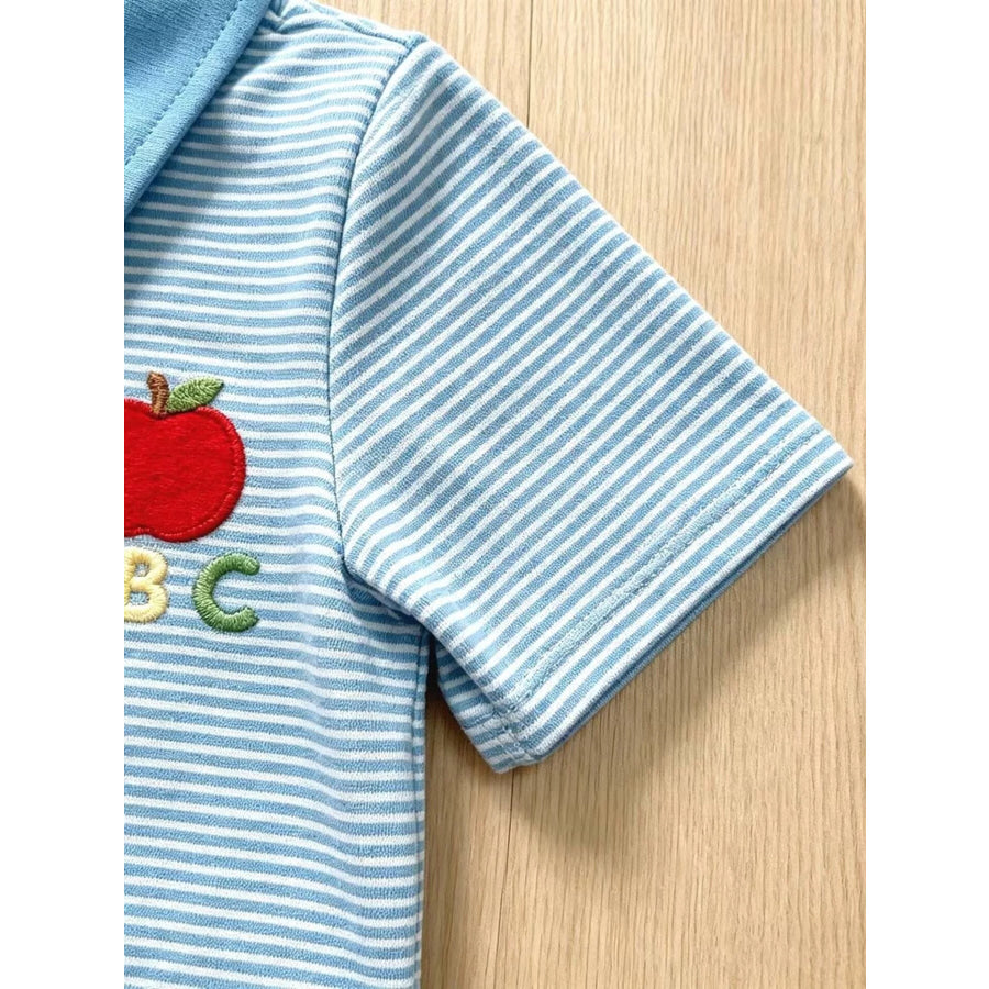 Children’s Striped Polo Shirt & Shorts Set with Apple Embroidery Apparel and Accessories
