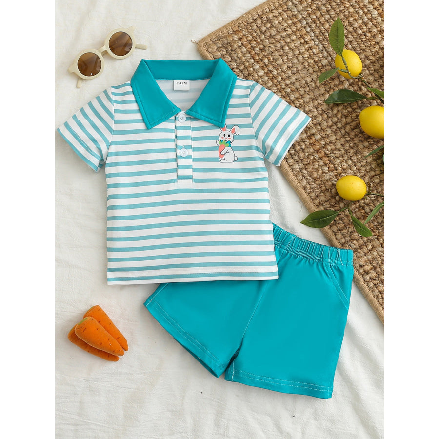 Children’s Striped Polo Shirt & Solid Shorts Set Pastel Blue / 6-9M Apparel and Accessories