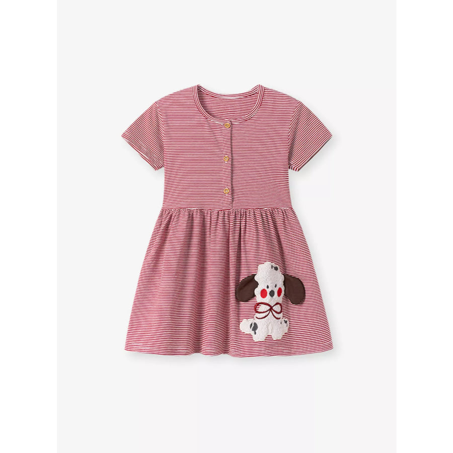 Children’s Striped Puppy Short Sleeve Casual Dress Apparel and Accessories