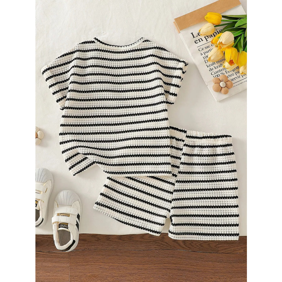 Children’s Striped Round Neck Top and Shorts Set Apparel and Accessories