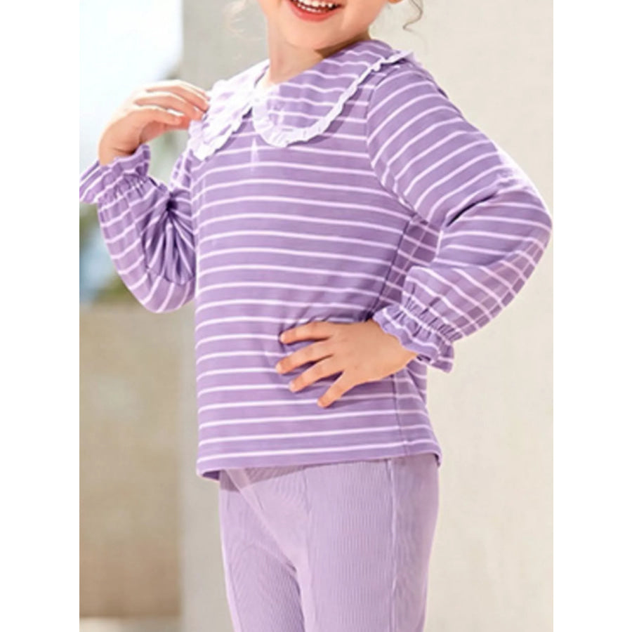 Children’s Striped Ruffle Collar Top and Bow Flare Pants Set Apparel and Accessories