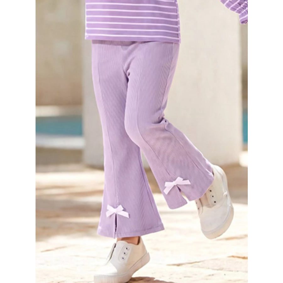 Children’s Striped Ruffle Collar Top and Bow Flare Pants Set Apparel and Accessories