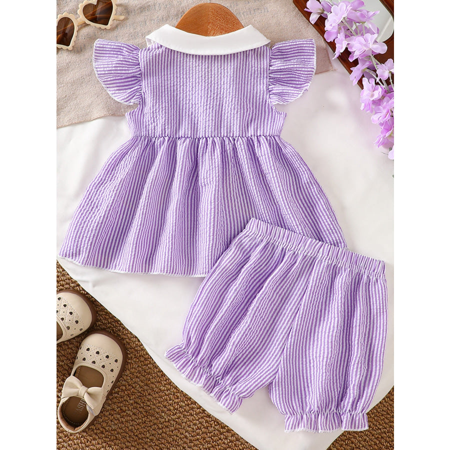 Children’s Striped Ruffle Sleeve Top and Shorts Set Apparel and Accessories