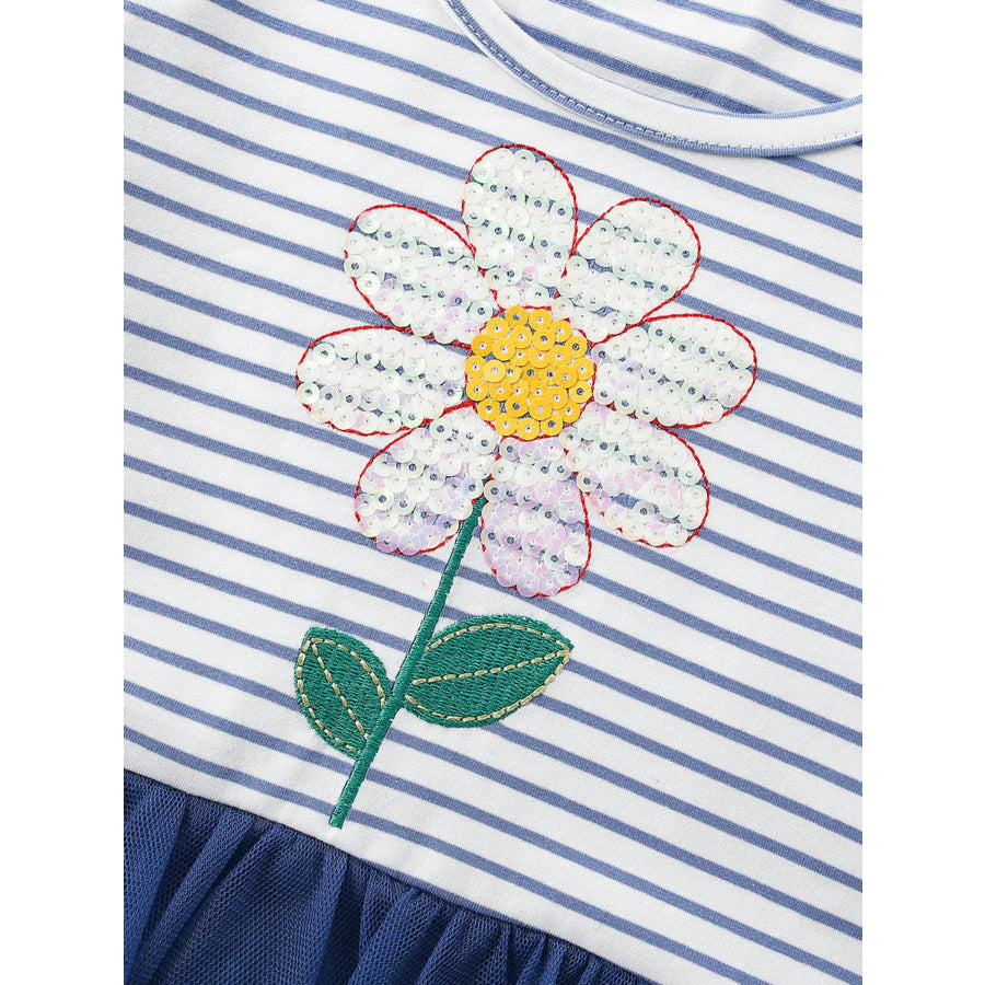Children’s Striped Sequin Flower Tulle Dress Apparel and Accessories