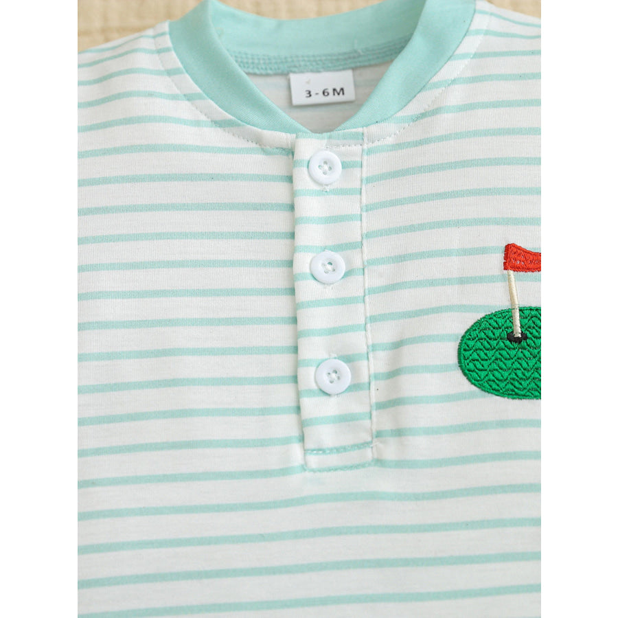 Children’s Striped Short Sleeve Bodysuit and Shorts Set with Hat Light Green / 0-3M Apparel and Accessories