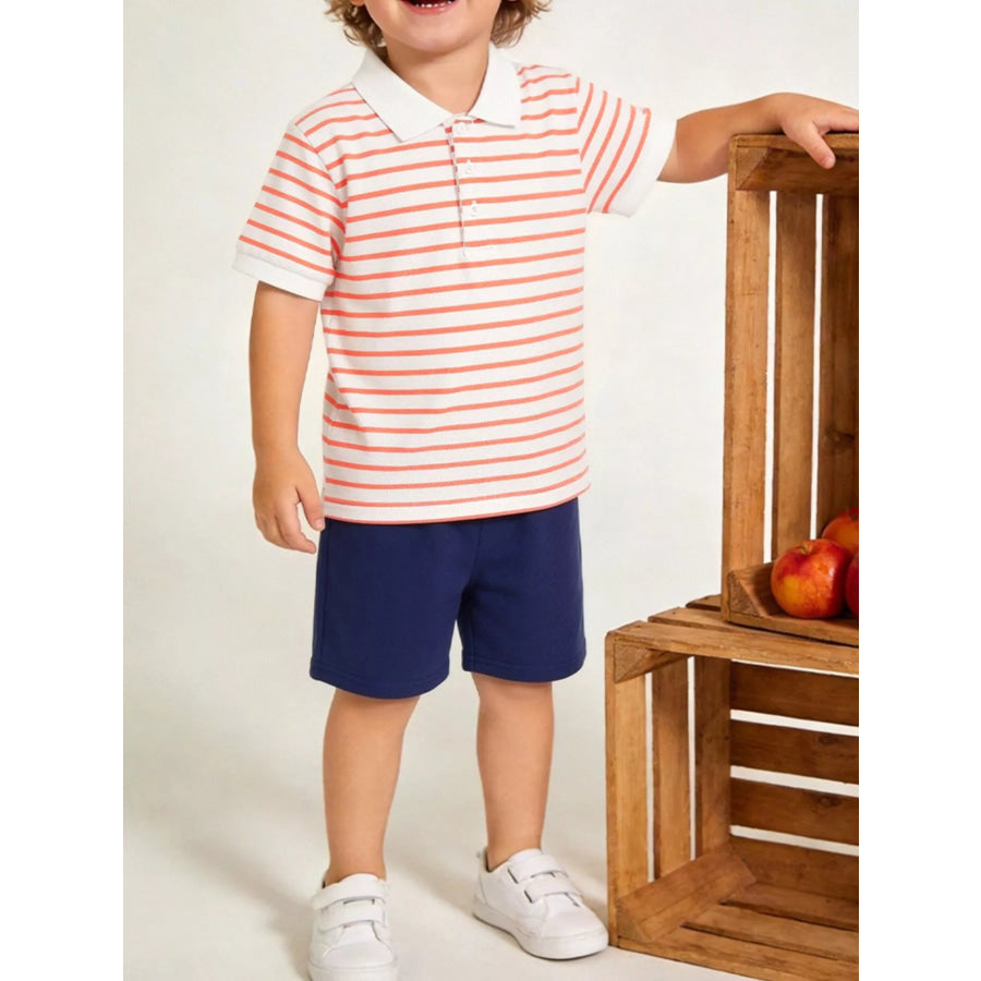 Children’s Striped Short Sleeve Polo & Shorts Set White / 2Y Apparel and Accessories