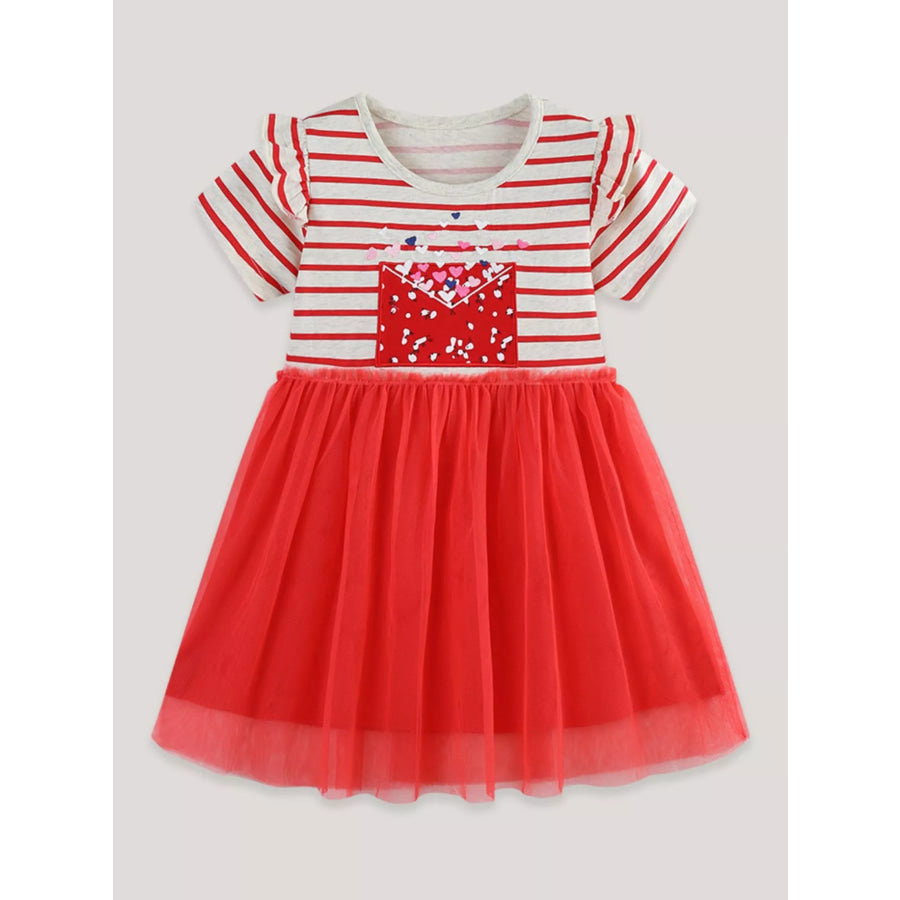 Children’s Striped Short Sleeve Tulle Dress Apparel and Accessories