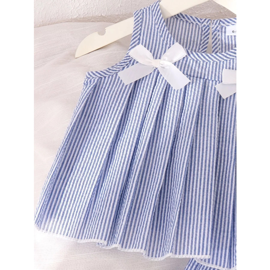 Children’s Striped Sleeveless Top and Pants Set with Bows Apparel and Accessories