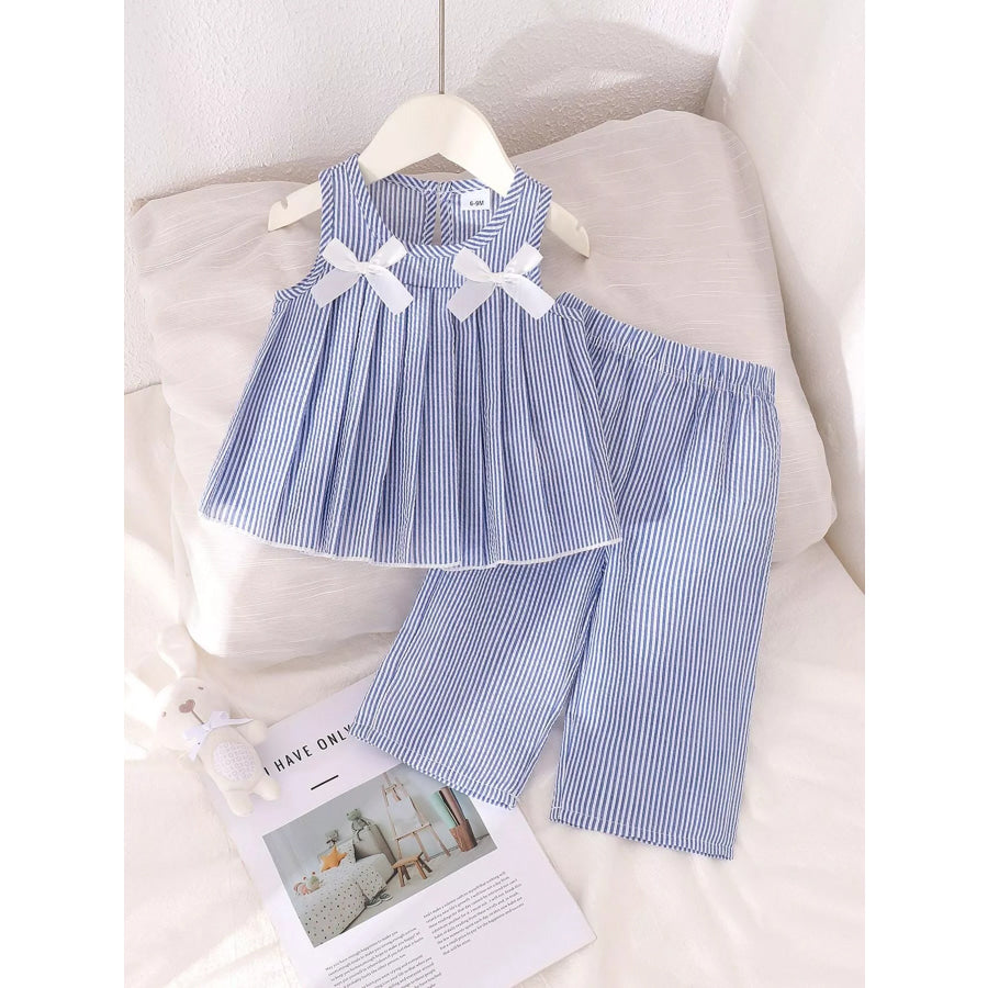 Children’s Striped Sleeveless Top and Pants Set with Bows Blue / 6-9M Apparel and Accessories