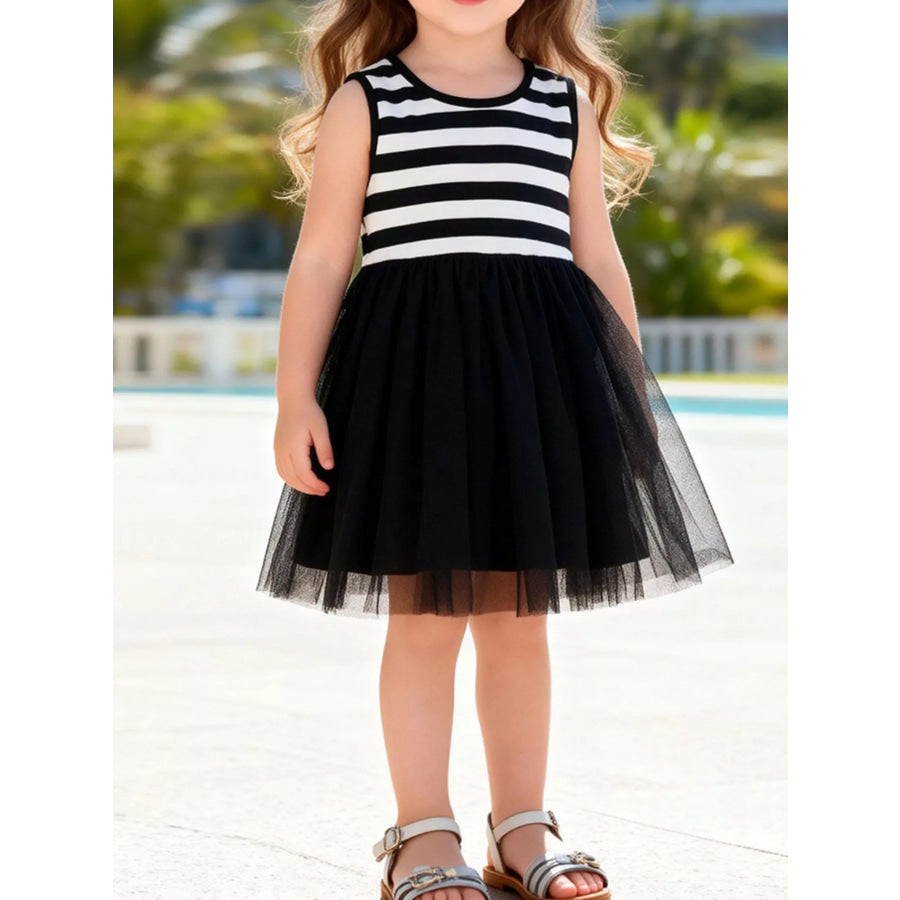 Children’s Striped Sleeveless Tulle Dress Black / 2Y Apparel and Accessories