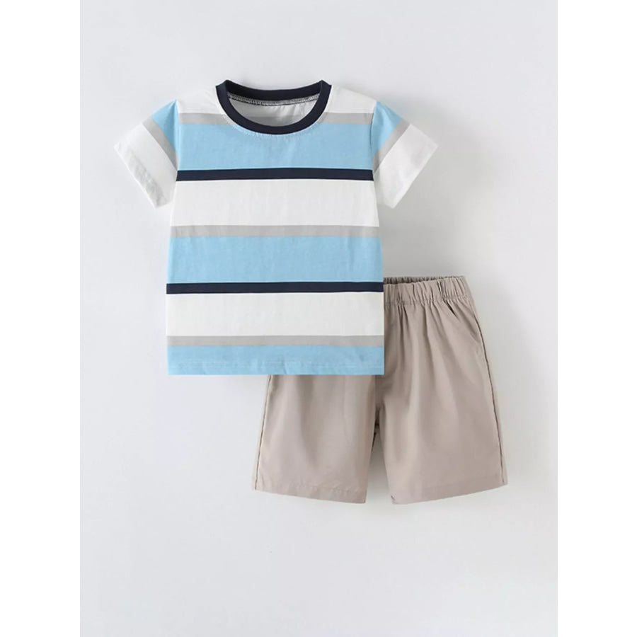 Children’s Striped T-Shirt & Shorts Casual Set Pastel Blue / 4Y Apparel and Accessories
