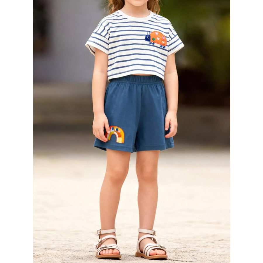 Children’s Striped Tee & Rainbow Shorts Set Dark Blue / 2Y Apparel and Accessories