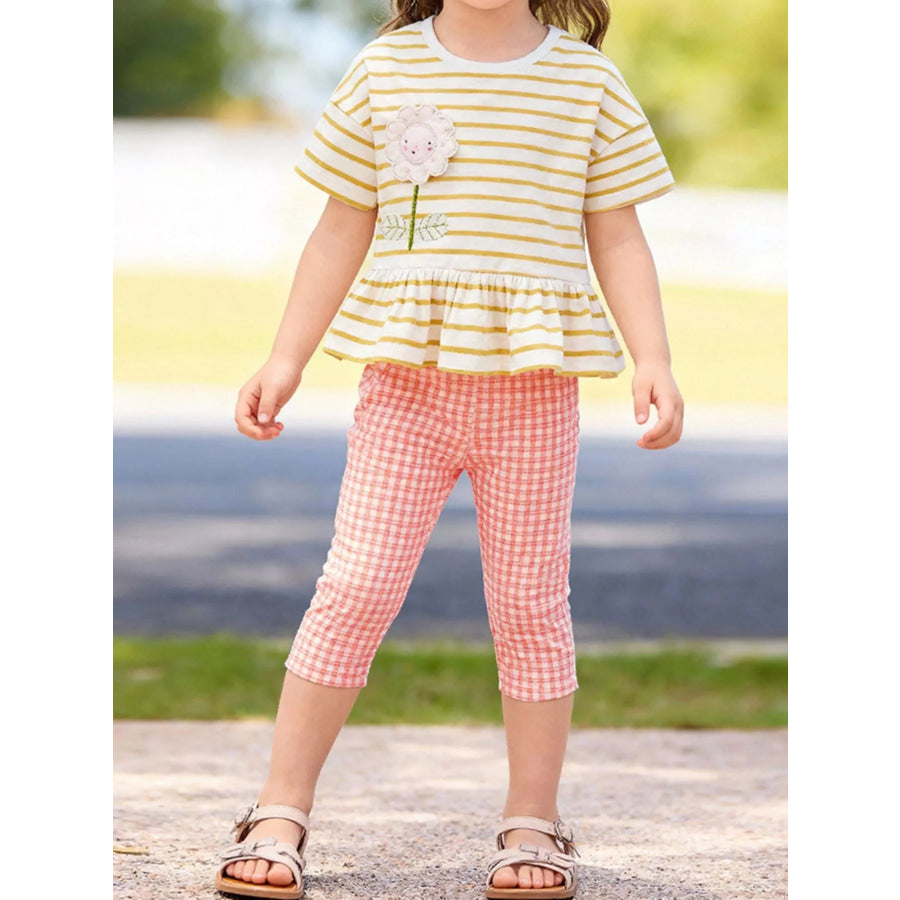 Children’s Striped Top & Gingham Capri Set Yellow / 3Y Apparel and Accessories