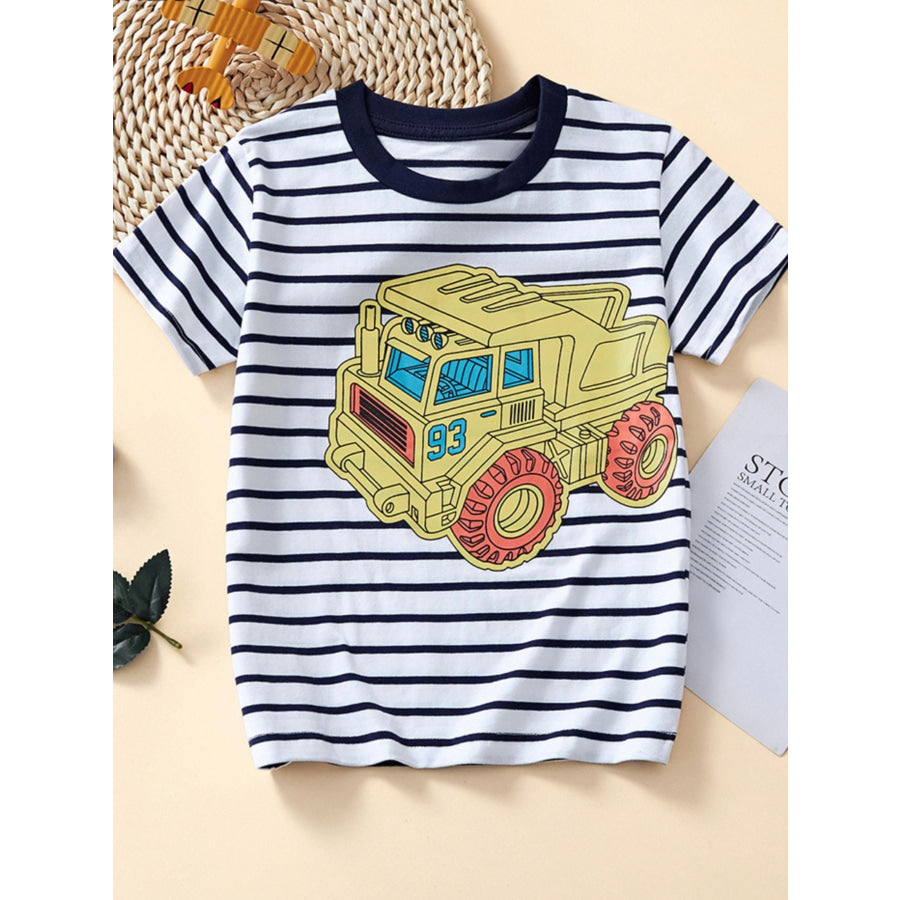 Children’s Striped Truck Graphic Crew Neck T-Shirt Multicolor / 3Y Apparel and Accessories