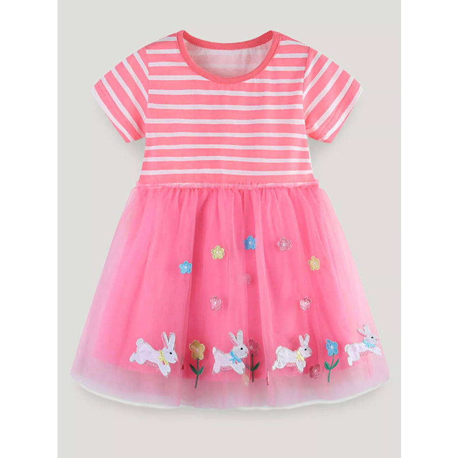 Children’s Striped Tulle Dress with Bunny Applique Apparel and Accessories