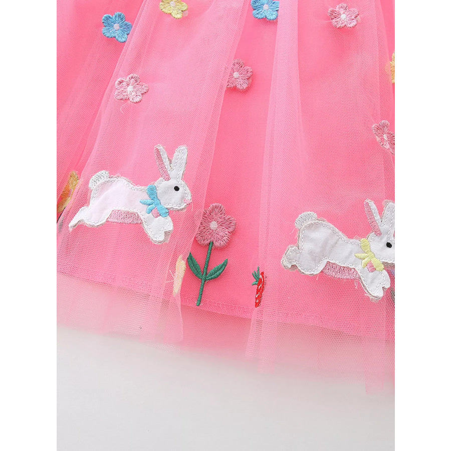 Children’s Striped Tulle Dress with Bunny Applique Apparel and Accessories