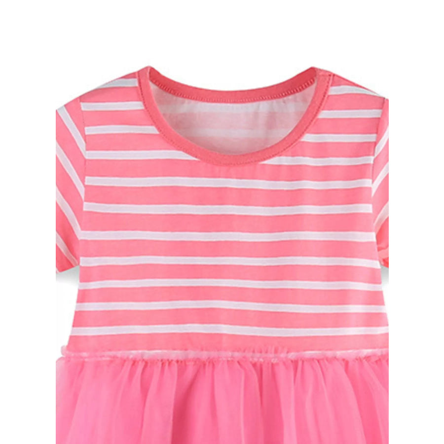 Children’s Striped Tulle Dress with Bunny Applique Apparel and Accessories