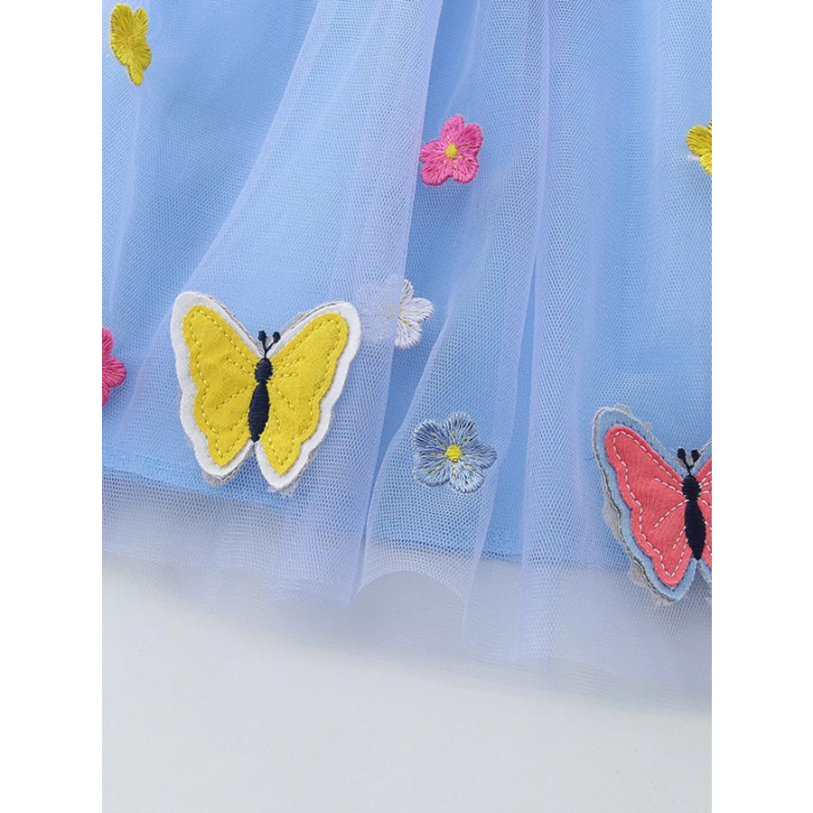 Children’s Striped Tulle Dress with Butterfly and Flower Appliques Apparel and Accessories