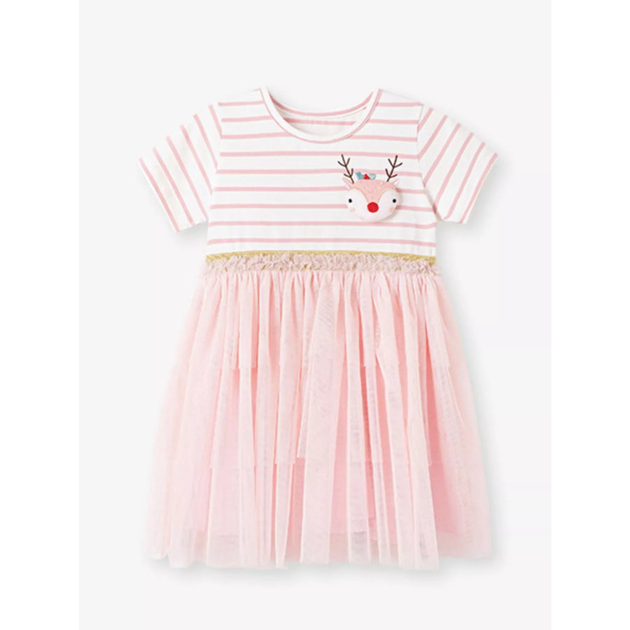 Children’s Striped Tulle Dress with Reindeer Applique Apparel and Accessories