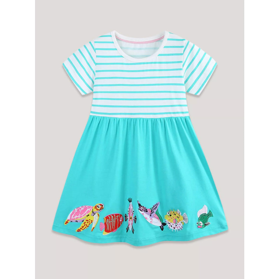 Children’s Striped Turtle and Fish Embroidered Dress Apparel and Accessories