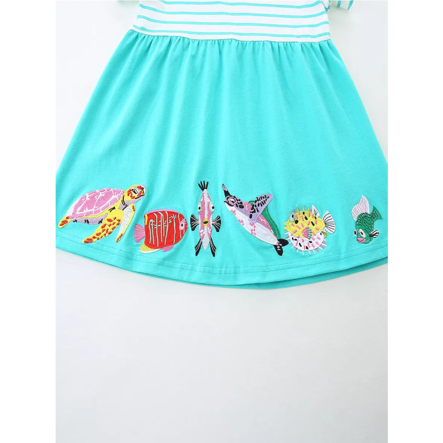 Children’s Striped Turtle and Fish Embroidered Dress Apparel and Accessories