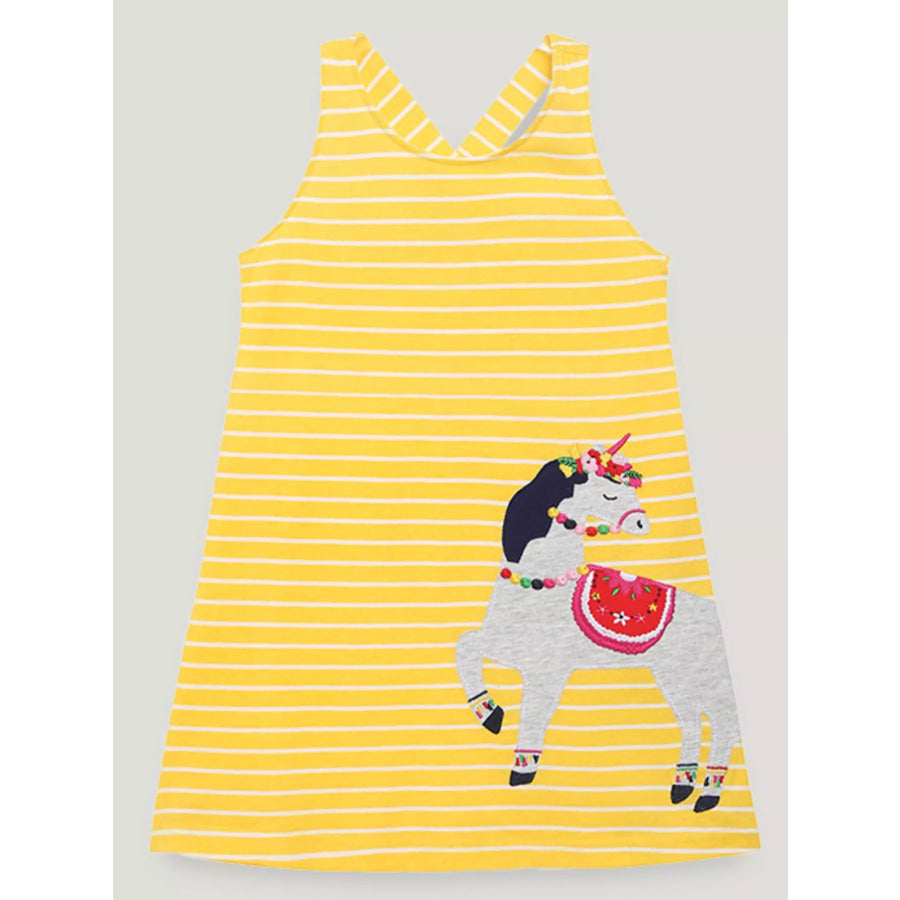 Children’s Striped Unicorn Applique Dress Yellow / 2Y Apparel and Accessories